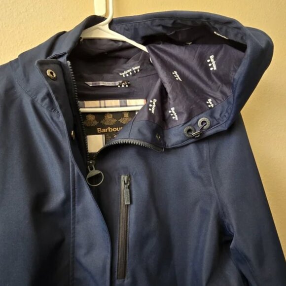 BARBOUR Glaciers Hooded Rain Jacket Coat Navy Women’s 10 Waterproof Breathable - Picture 2 of 7